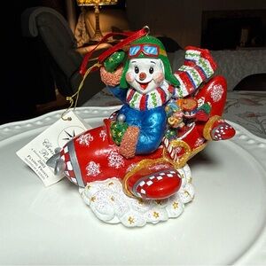 Christopher Radko Flying Frosty Airlplane Ornament 2002 Pilot Gift New Vintage